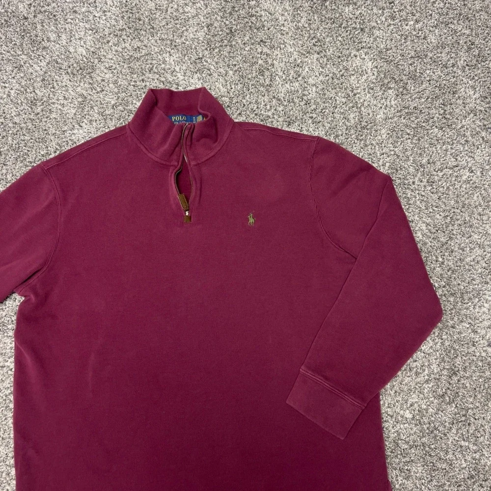 Polo Ralph Lauren Mens XL Burgundy Red Quarter Zip Pullover Ribbed Sweatshirt